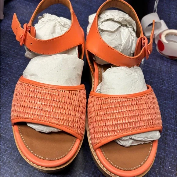 Fitflop Orange Wedge Sandals with Textured Ankle Strap - Picture 1 of 3